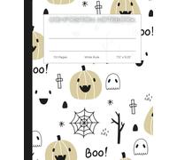 Halloween Composition Notebook - Wide Ruled - 110 Pgs - 7.5 x 9.25 - Happy Pumpkin Journal with Cute Ghost Cover - Great for Writing, Homework, and ... Ruled Notebook for Kids, Students & Teachers