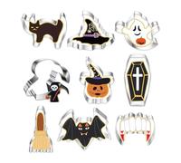 Halloween Cookie Cutters - 9 Pcs Stainless Steel | Spooky Baking Mold Set | Ghost Bat Cat Witch Hat Shapes, Easy Storage Metal Tools, for Family Party Prep, School Projects