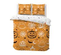 Halloween Copripiumino Una Piazza e Mezza Fantasma, Biancheria da Letto Ragnatela in Microfibra, 1 Parure Copri Piumone Zucca con 2 Federe 50x80 cm con Cerniera, E-271