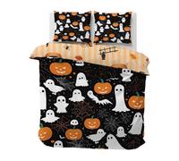 Halloween Copripiumino Una Piazza e Mezza Fantasma, Biancheria da Letto Zucca in Microfibra, 1 Parure Copri Piumone Ragnatela con 2 Federe 50x80 cm con Cerniera, E-516