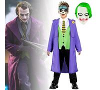 Halloween Costume Clown Malvagio Bambini: Giullone Pazzo Vestito Cosplay Carnevale Uniforme Cattiva Viola Gotico Giacca Camicia Pantaloni Set Completo Abito da Horror Frac Feste a Tema (S,4-6 anni)