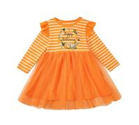 Halloween Costume Strega Bambina - Ragazze del bambino Lettere Cartoon Stampa di zucca Manica volante Manica lunga Striscia Abito in Abito da principessa Abbigliamento per bambini (Yellow 3-4 Years)
