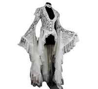 Halloween Costume, Vestito Lungo con Maniche a Campana in Pizzo con Scollo a U per Donne in Stile Corte Scava Fuori Abito Asimmetrico per Costume Cosplay