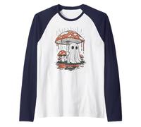 Halloween Cottagecore Ghost Mushroom Forest Fall Rain Maglia con Maniche Raglan
