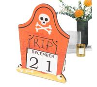 Halloween Countdown Calendar, 2025 Wooden Block Display, 5.71x3.94x1.34 inches, Holiday Party Decoration, Spooky Themed Advent Decor for Teens, Bedroom Kitchen Classroom Festival Vacation Display