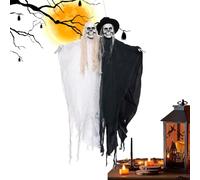 Halloween Couple Ghosts, Outdoor Hanging Bride and Groom, Scary Weatherproof Figurines, Red LED Eyes 2-Piece Set, Creepy Floating Design, Decoration for Tree Door Ceiling Garden Patio Lawn