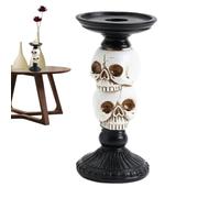 Halloween Crow Candlestick Holder Resin Skull Sculpture Spooky Table Decor