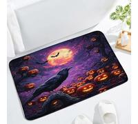 Halloween Crow Purple Goth Night Scary Crow Full Moon Black Bat Spooky Misty Woods Halloween Gothic Horror Zerbino Ingresso Zerbino Asciugapassi Trappola Sporco Tappeto Da Bagno 40X60Cm