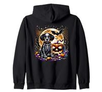 Halloween Cucciolo di Cane Scheletro Zucca spettrale Jack o Lanterna Felpa con Cappuccio