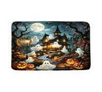 Halloween Cute Ghost Scary Night Full Moon Gothic Haunted House Pumpkin Bat Spooky Tapis D'Entrée Design Versatili Tappeto Per Porta D Ingresso Zerbino Per Interno Per Porta 40x60Cm