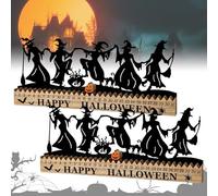 Halloween Dancing Witch Countdown Table Sign, 18”L Farmhouse Halloween Dancing Witches Silhouette Countdown Table Décor, Ornament Advent Calendar Tabletop Spooky Decor Plaques(2Pcs)