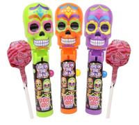 Halloween Day of the Dead Pop Up, porta lecca lecca con teschio di zucchero, ventose aromatizzate alla fragola, stile può variare (confezione da 3)
