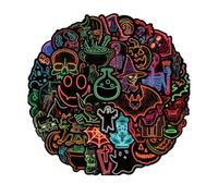 Halloween Decals - 50 Count Clear Adhesive Waterproof Neon Sticker Packs