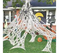 Halloween Decor, SpiderWeb 2pcs 39.37x161.42 pollici elastico elastico ragno ragno web cuttibile riutilizzabile decorazioni di Halloween flessibile riutilizzabile esterno con un chiodo 20 pavimenti