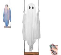 Halloween Decorations Outdoor Hanging Swing Ghost, Halloween Decorations Outdoor, with Remote Control String Lights, Spooky Cute Ghosts Decorationss for Tree Porch Yard Garden Lawn (1set)