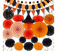 Halloween Decorazioni Festa Compleanno Kit - Huryfox 33pcs Accessori Addobbi Forniture Ponpon Carta Ghirlanda Appendere Adatte Per la Decorazione Domestica di Interni Del Giardino