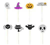 Halloween Decorazioni Torte per cupcake,16pcs Halloween Compleanno Cake Decorazioni Torta Cake Topper Cupcake Toppers per Fantasma Cappello da strega Zucca Ragno Gatto Pipistrello Scheletro