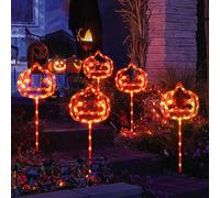 Halloween Decorazioni,Zucca Luci Solari per Halloween 5 Pezzi,Decorazioni da Esterno con 8 Modalità Luci IP65 Impermeabili,Autoalimentate ad Energia Solare per Giardino, Cortile, Sentiero