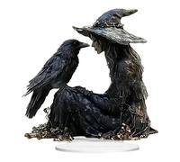 Halloween Desk Decor, Enhances Spooky Table Display, 2D Acrylic Gothic Witch Crow Ornament Lightweight Sign Stand, Transparent Art Panel Design, Seasonal Indoor Decoration 5.91x5.91x0.39 pollici