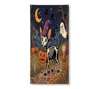 Halloween Devon Rex Cat Copertura per porta esterna 91,2 x 182,8 cm, horror gattino cimitero porta anteriore posteriore banner ingresso uscita decorazione, spaventoso casa casa coperta stampa