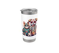 Halloween Dia de los Muertos Sugar Skull Skeleton Dogs & Cat Bicchiere termico in acciaio inox doppia parete