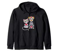 Halloween Dia de Los Muertos Sugar Skull Skeleton Dogs & Cat Felpa con Cappuccio