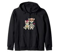 Halloween Dia de Los Muertos Sugar Skull Skeleton Dogs & Cat Felpa con Cappuccio