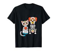 Halloween Dia de Los Muertos Sugar Skull Skeleton Dogs & Cat Maglietta