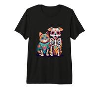 Halloween Dia de Los Muertos Sugar Skull Skeleton Dogs & Cat Maglietta Premium