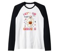 Halloween Divertente Fantasma Tenendo Zucca Let's Go Ghouls Groovy Maglia con Maniche Raglan