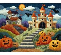 Halloween DIY rug Latch Hook Kits,Zucche e case,Handmade Hanging Carpet Embroidery Making Kits,Home Decoration Rug for Adults And Beginners,60x90cm