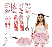 Halloween Donna Sangue Zombie Vestiti，Costume di Halloween da donna insanguinato - Abito con dettagli terrificanti, accessori spaventosi, ideale per feste a tema e feste in maschera, taglia unica