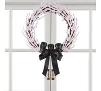 Halloween Door Wreath - ABS Cloth Artificial Rattan 35x6x48cm | Gothic Skeleton Hand Bow Decoration, Skull Porch Hanging Decor | Front Door Wall Window Ornament For Home Office Entryway Party