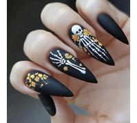 Halloween Dull Nero Scheletro Oro Blossomy Verde Persist Zoccoli Intermedio Forma Dado ABS Sostanza Partito Unguis Art Quick Apply Costume Zoccoli