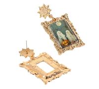 Halloween Earrings - Vintage Gold Picture Frame Studs | Cartoon Design