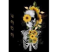 Halloween Elegant Skull and Ribcage with Yellow, Orange, and Brown Sunflower: 2026 Weekly Planner