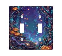 Halloween Enchanted Forest Jack-o'-lantern doppio interruttore luce piastra | Zucche incandescenti, pick-up vintage, foresta mistica, bosco incantato, decorazione autunnale fantasiosa