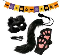 Halloween Face Cover - Creative Party Supplies, Animal Theme Costume Set | Include Cosplay Coda, Guanti E Cappelli, Indumento Performance Scenico, Abbigliamento Celebrazione Natale Coppia