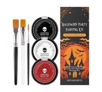 Halloween Face Paint Set, Black Red White Foundation Palette with Brushes, Long Lasting Pigment Makeup Kit Stage Performance Cosplay Festival Party Costume Themed Event for Adults Men Women Kids