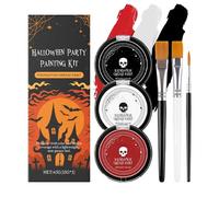 Halloween Face Paint Set, White Black Red Palette, Long Lasting Body Foundation, High-Pigment Makeup Kit, Brush Application Tools, for Stage Performance Themed Party Women Men Use