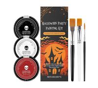Halloween Face Paint, White Black Red Body Makeup with Brushes, Creamy Costume Foundation Kit for Women Men Cosplay Party Stage Events Artistic Expression Animation Character Looks