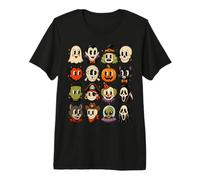 Halloween Faces Grid Ghost Witch Dracula Skull Mummy Maglietta Premium