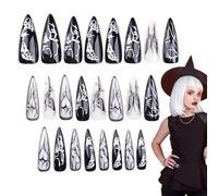 Halloween False - Ghost Stencil, Halloween Fuce | Set Di Unghie Finte Riutilizzabili Per Uomini Donne Adulti, Facile Da Applicare Manicure In Stile Salone, Consigli Per Unghie Durevoli