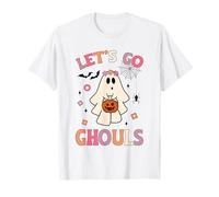 Halloween Fantasma Holding Zucca Let's Go Ghouls Retro Groovy Maglietta