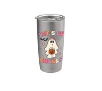 Halloween Fantasma Holding Zucca Retro Groovy Let's Go Ghouls Bicchiere termico in acciaio inox doppia parete