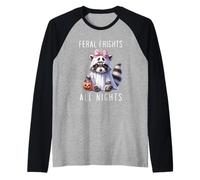 Halloween Fantasma Racoon Divertente Spettrale E Feral Maglia con Maniche Raglan