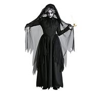 Halloween fantasma sposa strega costume spaventoso cosplay costume da cadavere da sposa nero orrore lungo con cappuccio mantello vestito vestito cimitero sposa abiti Halloween abiti puntelli per