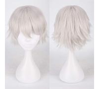 Halloween Fashion Christmas Party Dress Up Wig Cosplay Anime Wig Universal Color Harajuku Anti-Curled Men'S Short Hair Anti-Curled Style Color: K049-2 Silver White