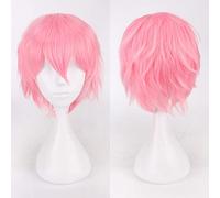 Halloween Fashion Christmas Party Dress Up Wig Cosplay Anime Wig Universal Color Harajuku Anti-Curling Men'S Short Hair Anti-Curling Style Color: K049-9 Pink