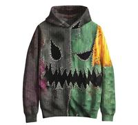 Halloween, felpa con cappuccio da uomo per Halloween, patchwork con stampa di mostri, pullover con cappuccio, polsini a costine e vestibilità casual, maglione gotico per feste, streetwear, viaggi e